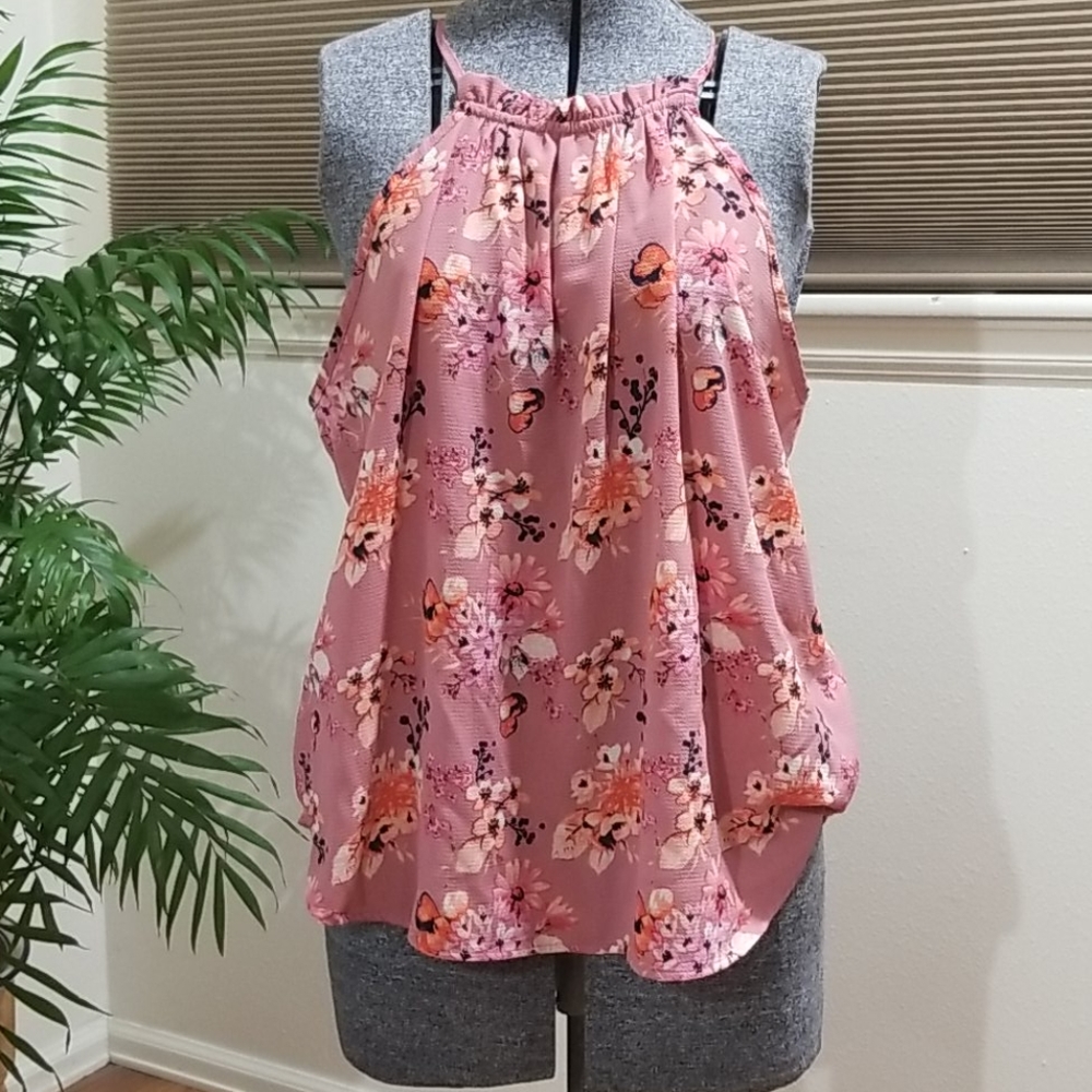 Haute Monde, Mauve/Coral/Navy Halter Top, XL